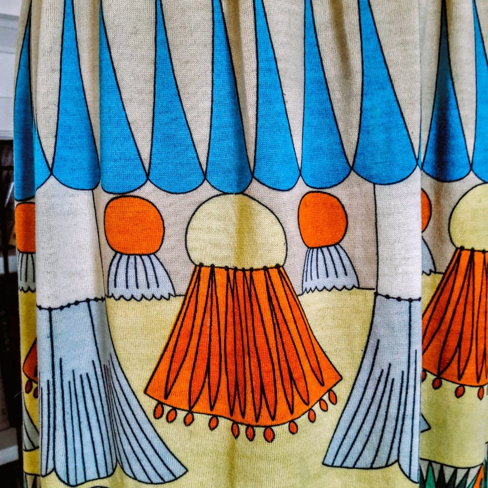 RARE Vintage 1960s-1970s Women's Egyptian Revival Merino Wool Dress by Goldworm - Picture 2 of 9